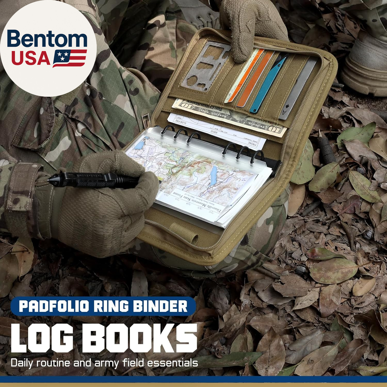 Tactical Notebook Padfolio Ring Binder – Refillable 6-Ring A6 Binder, Zip Hardco