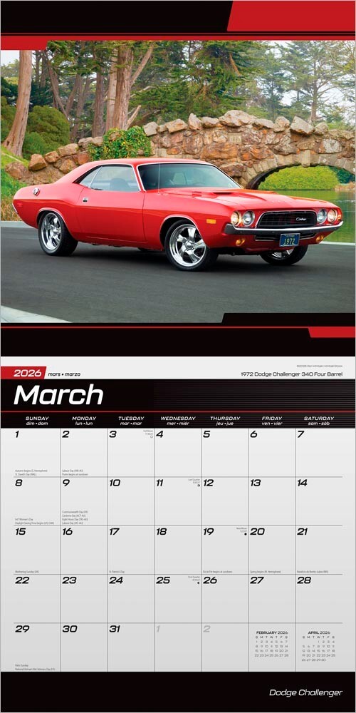 Dodge Challenger OFFICIAL | 2026 12×24″ Square Wall Calendar | Plastic-Free