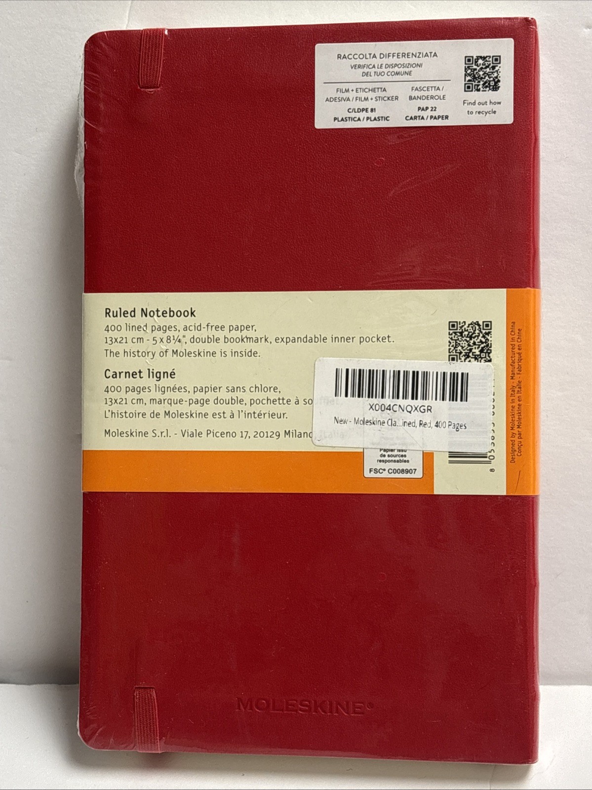 Moleskine Red 5×8.25 Classic Notebook Soft Cover 400 Pages Ruled Lined