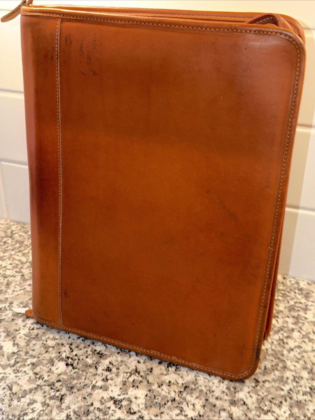 Vintage Coach Brown Leather Zippered Portfolio Organizer Notepad Folio 10×12.5