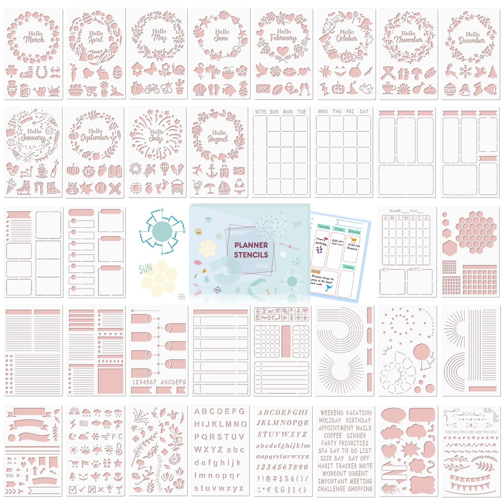 36 PCS Planner Stencils,Plastic Bullet Journals Stencils Journaling Supplies …