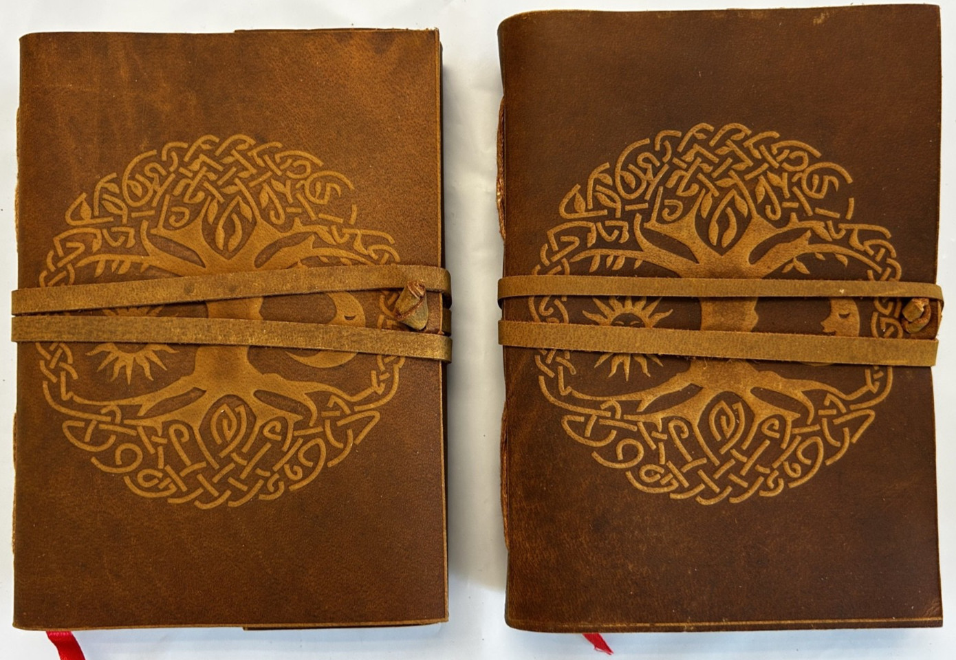 2-Pack Handcrafted Genuine Leather Diary Journal Notebook SUN-MOON Tan 110-page