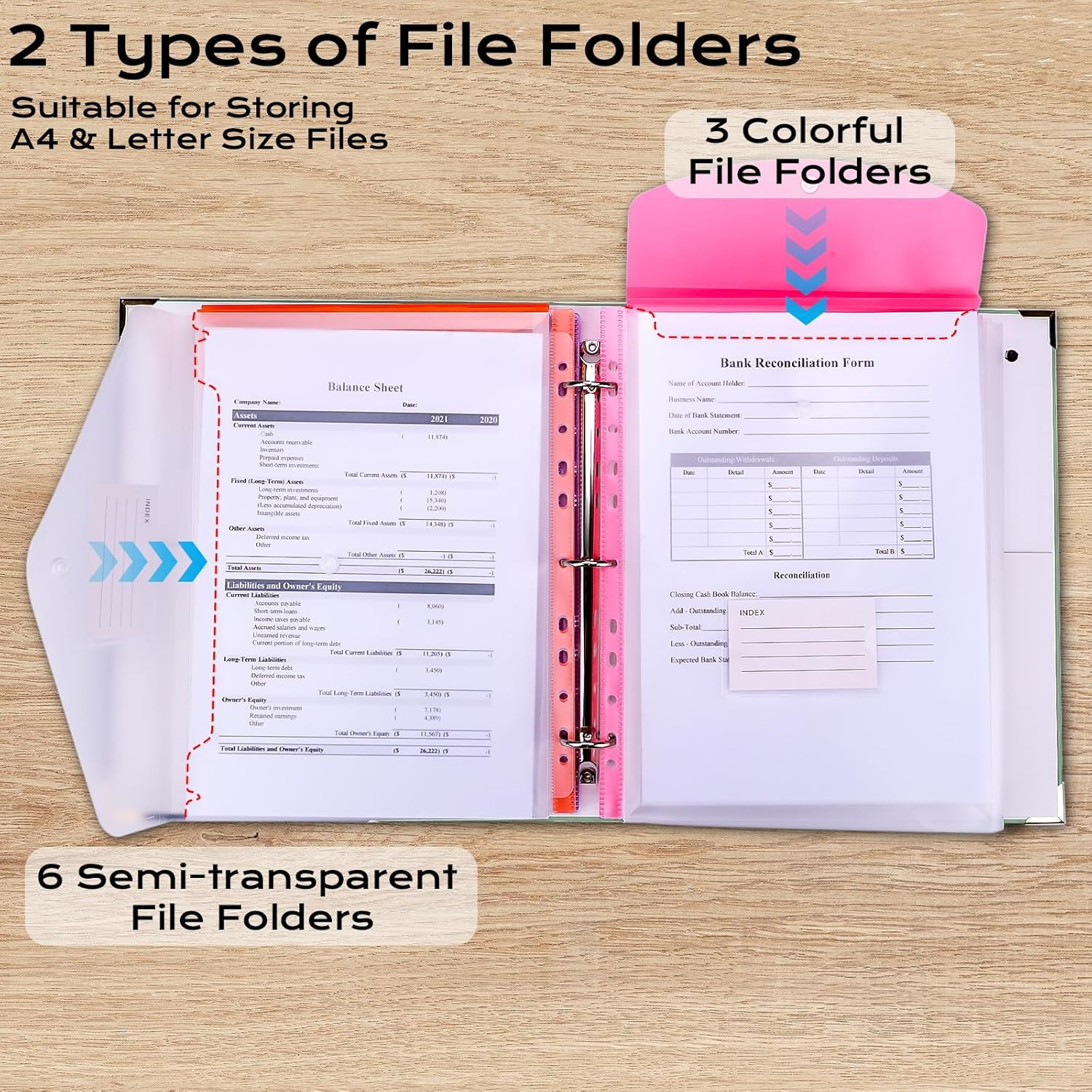 Important Document Organizer with 9 Pockets, Aesthetic Folio Folders 3-Ring Acco