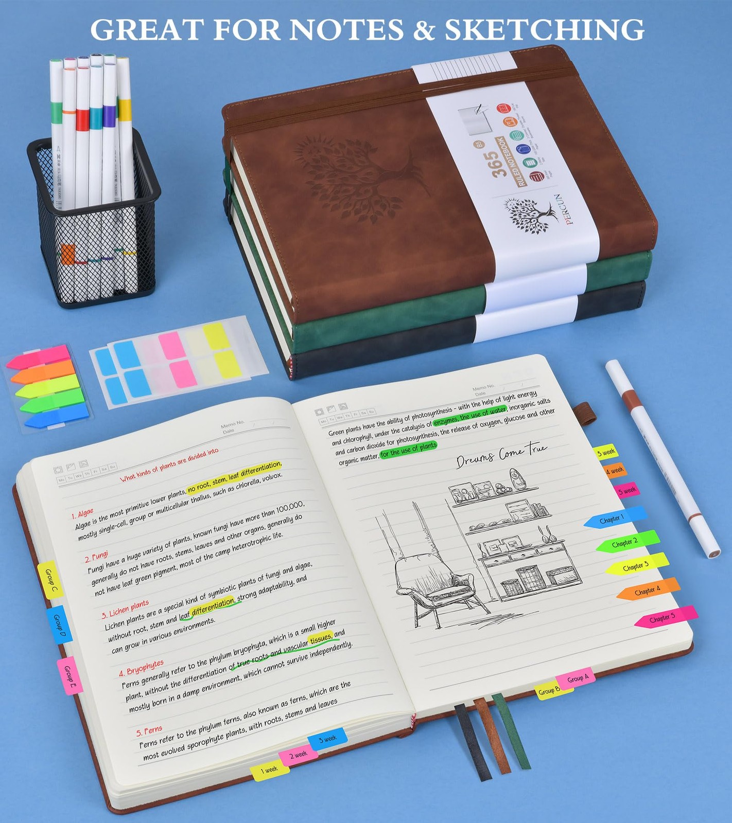 PERCUN B5 Lined Journal Notebook – 365 Page Large Leather Journals B5, Brown