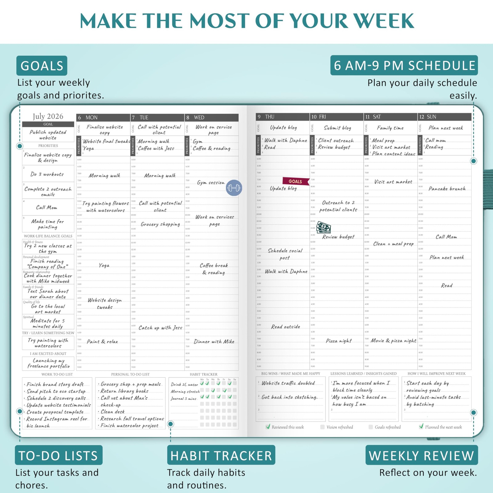 Legend Hourly Schedule Planner PRO Dated Jan 2026-Jan 2027 – Deluxe Weekly & …