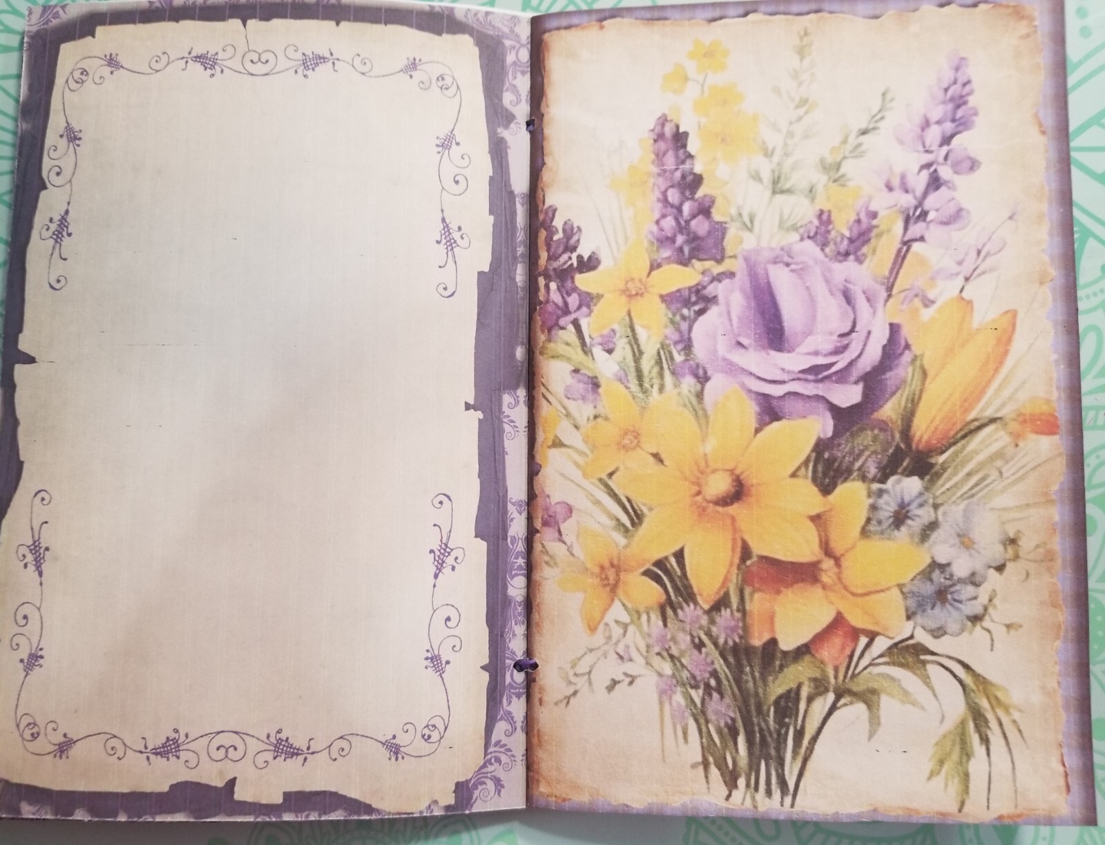 Junk Journal Booklet “LEMONS & LAVENDER” HANDMADE Pockets, Cards, Vtg. Clip