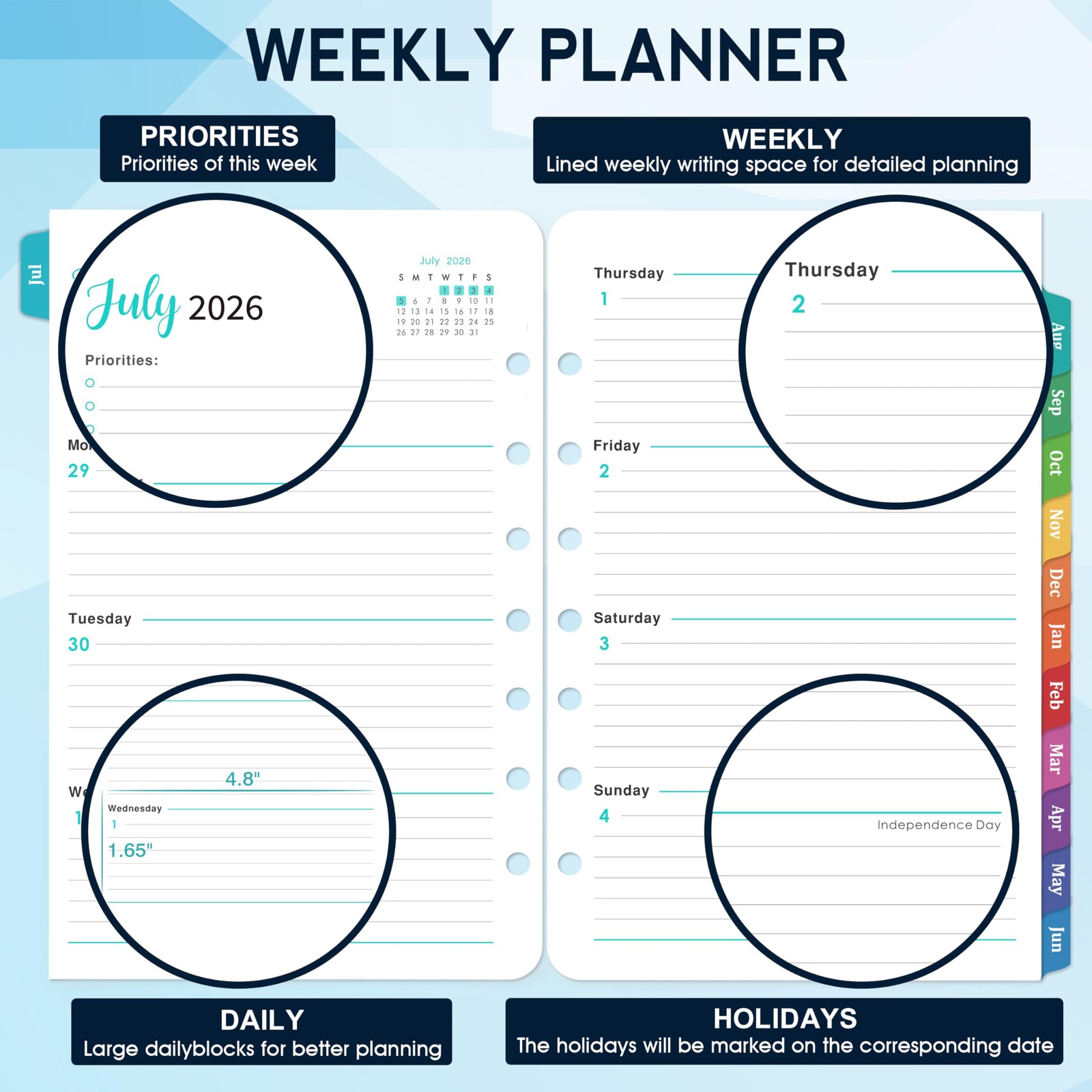2026-2027 Planner Refills – A5 Planner Inserts with 7-Hole Punched, JUL 2026 …