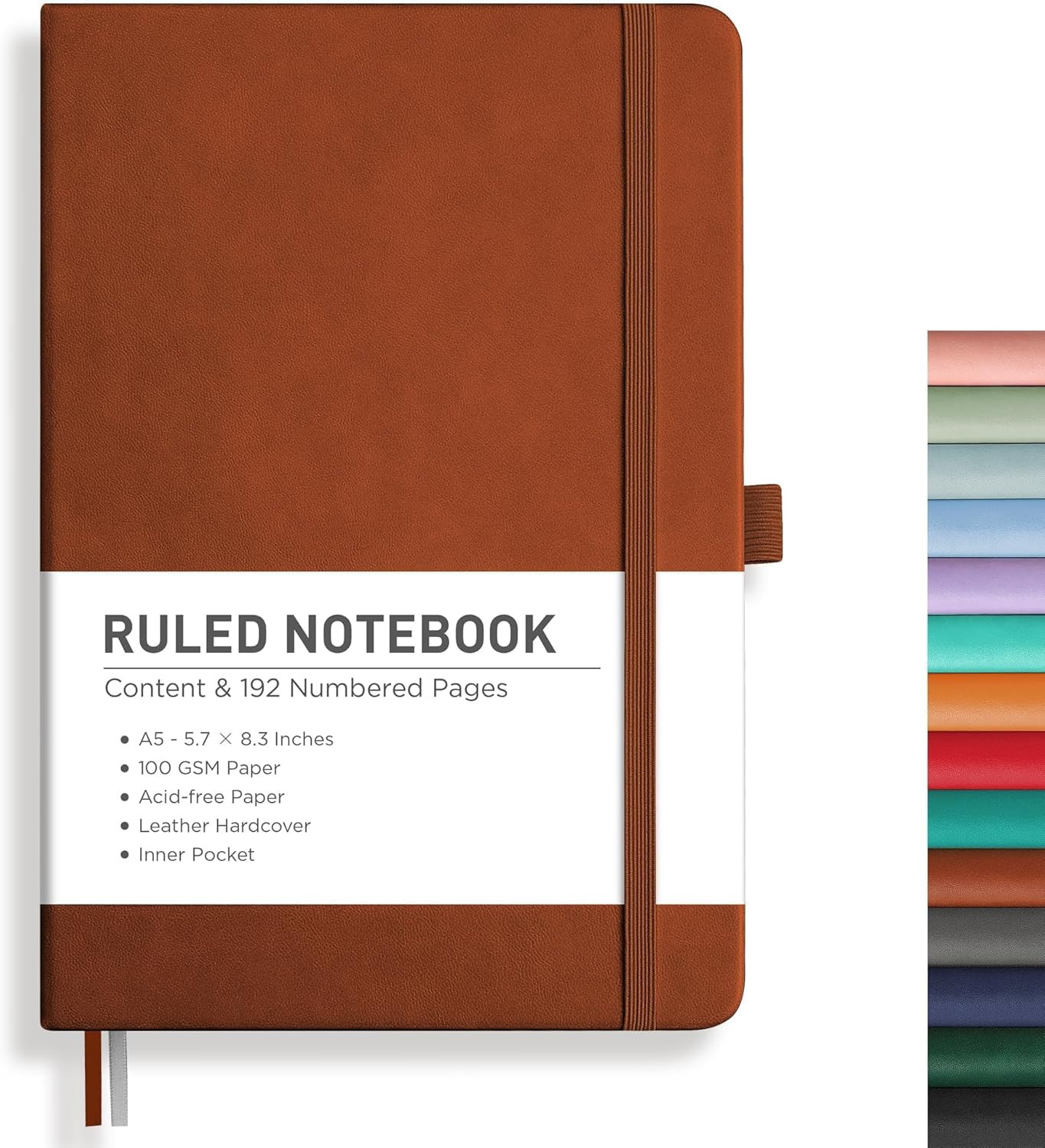 Lined Journal Notebook 192 Numbered Pages A5 Medium Size (5.7 x 8.3) Brown