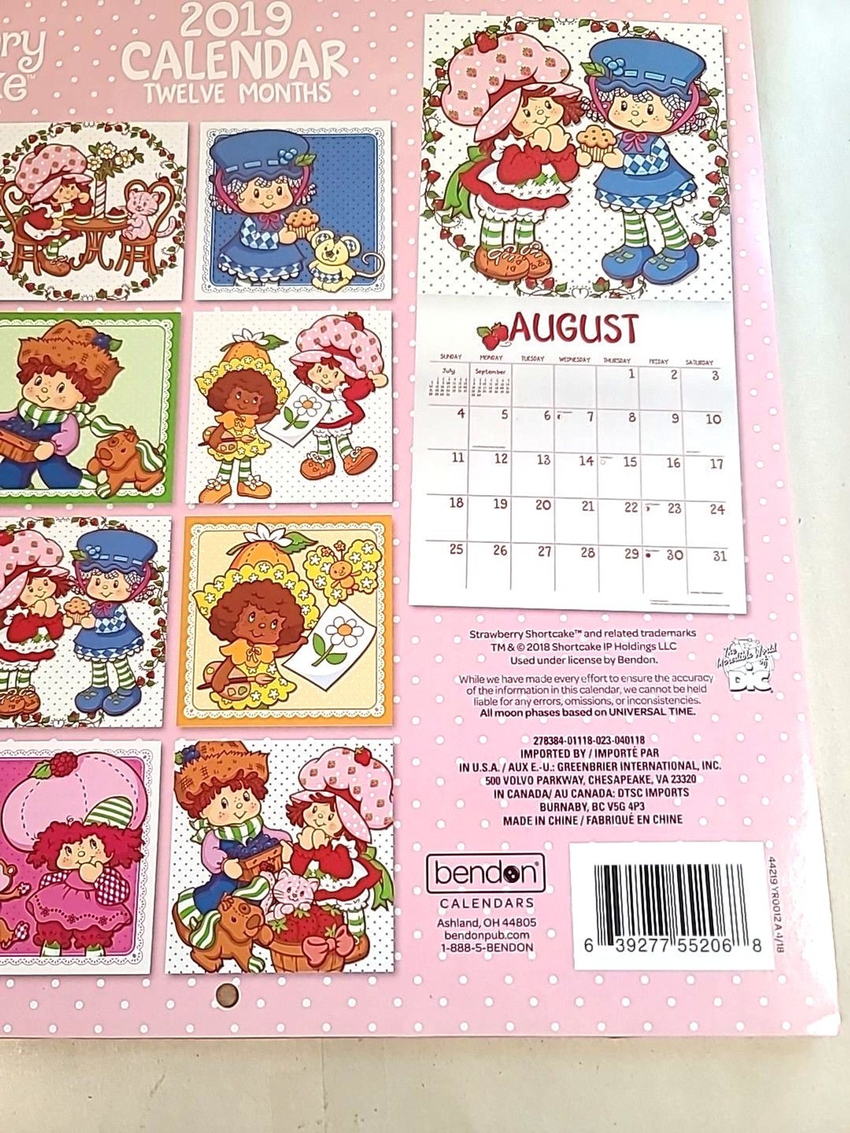 2019 Strawberry Shortcake 12 Month Wall Calendar ( Open) NOS