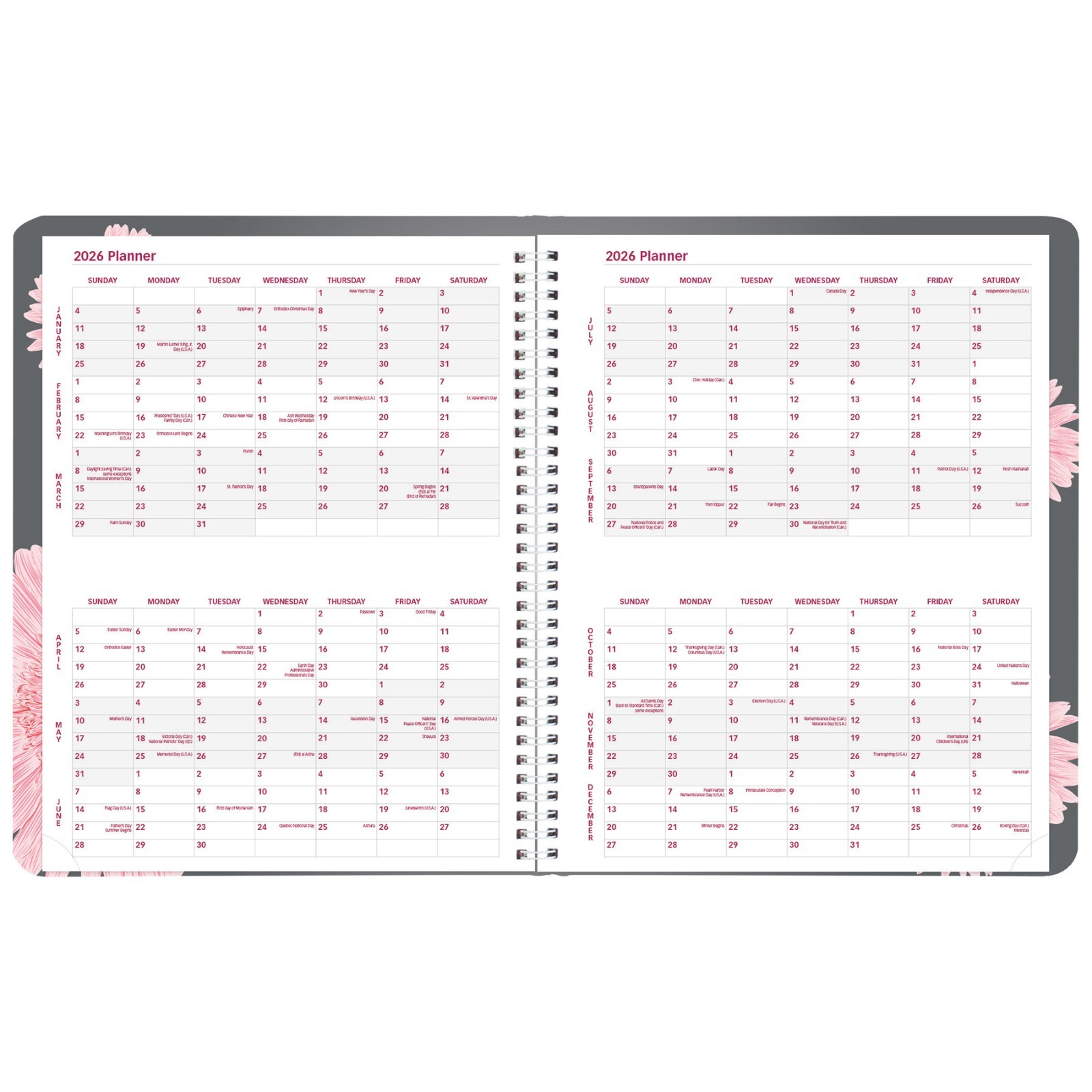 2026 Brownline CB950G.05 Pink Daisy Weekly Appointment Book, 8-1/2 x 11″