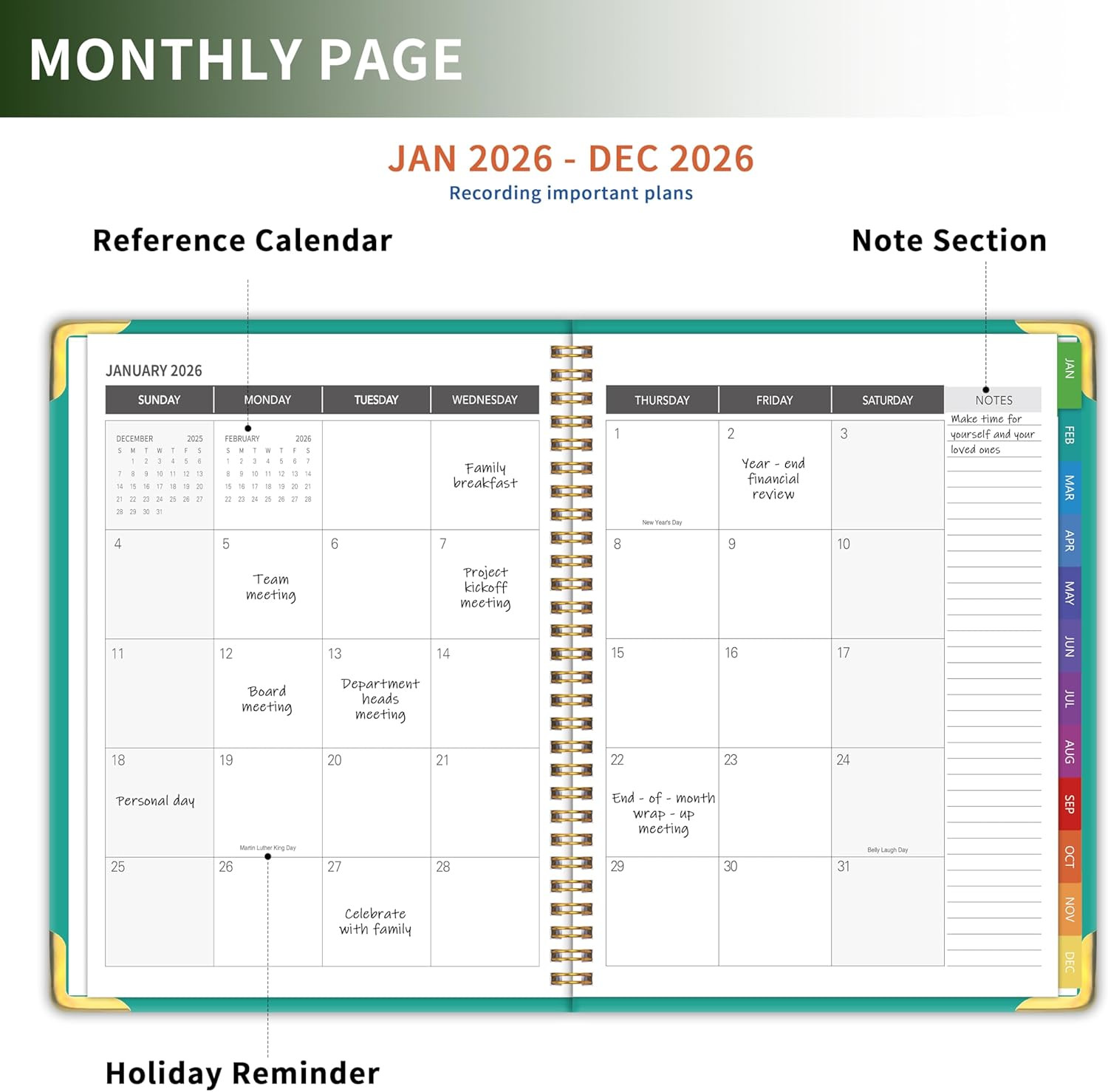 Planner -2026, Hardcover Weekly & Monthly Calendar Planner, January 2026 – Decem