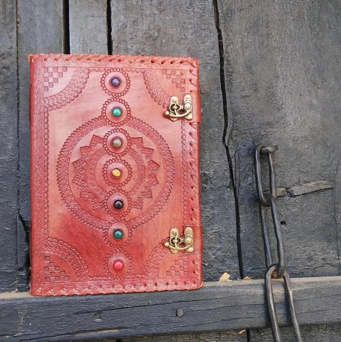 Large Genuine Leather Seven Stone Brown Journal Classic Blank Diary 10″X13″X2″