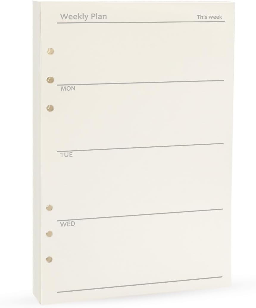 A5 Weekly Planner Inserts – 90 Pages in 6-Ring Format, Effortless Task Tracking