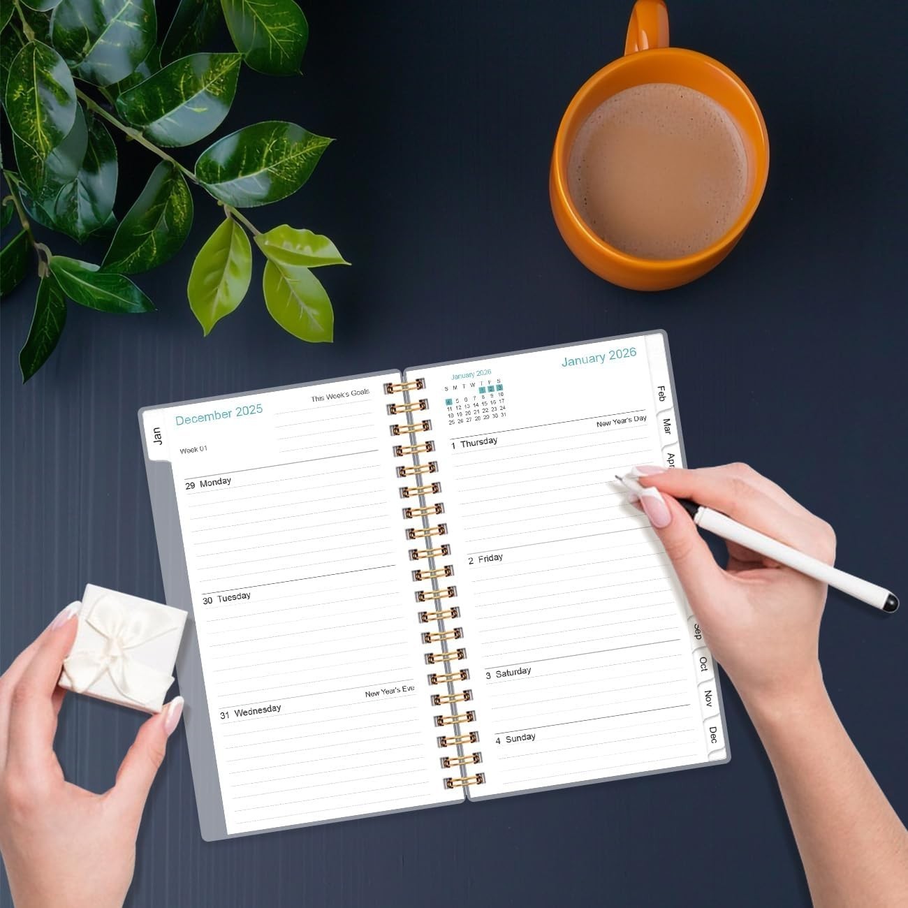 2025-2026 Pocket Calendar – Elegant Rose Leaf Planner with Ample Writing Space