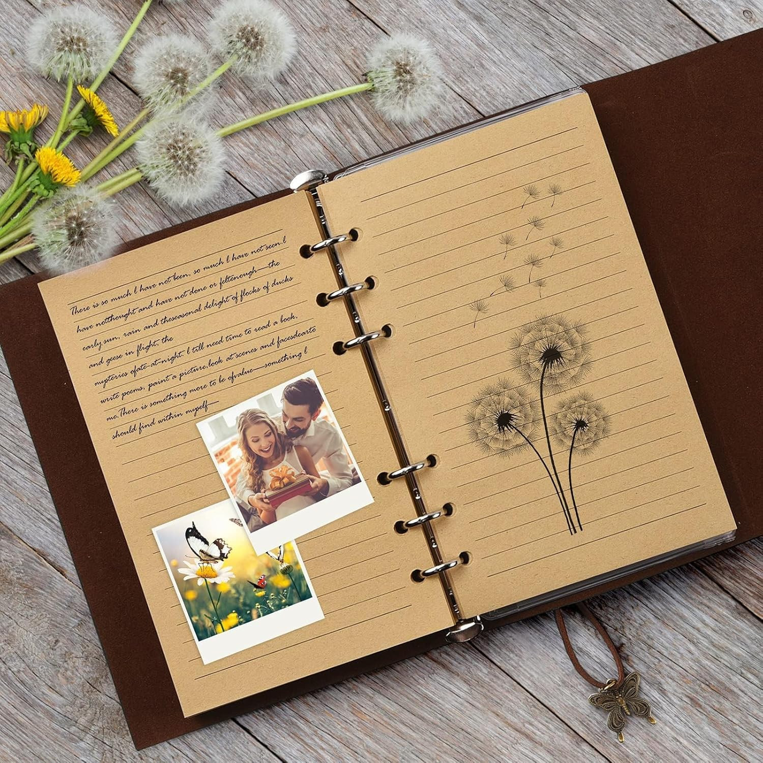 Leather Journal Notebook, Vintage Refillable Journal with 2 PVC Pockets, Travel