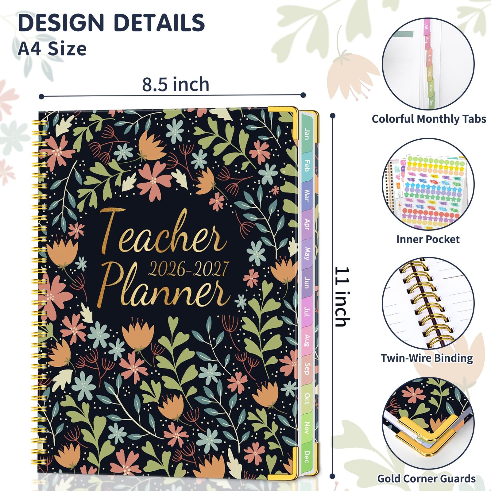 Teacher Planner 2026-2027 Academic Year, July 2026-June 2026-2027, Red Flower