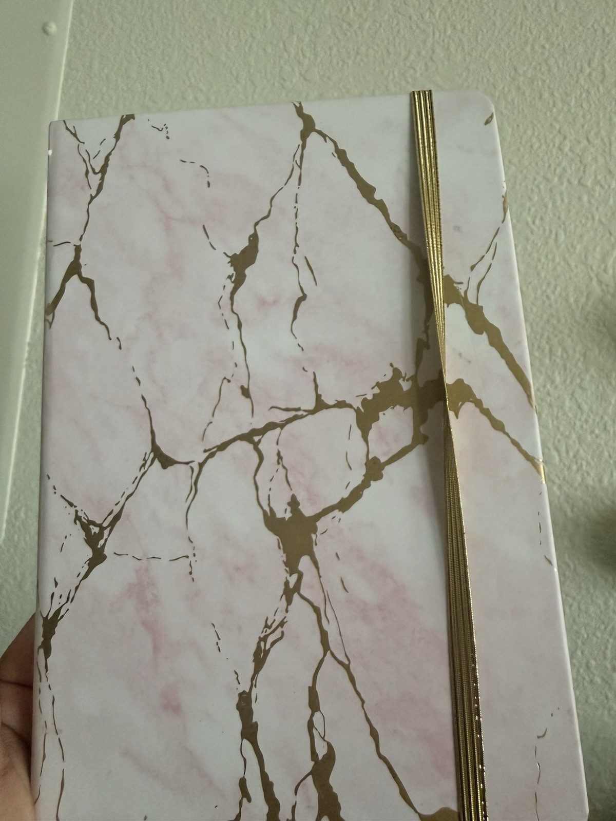 Pink White Marble Gold Vein Lined Journal Notebook with Elastic Band