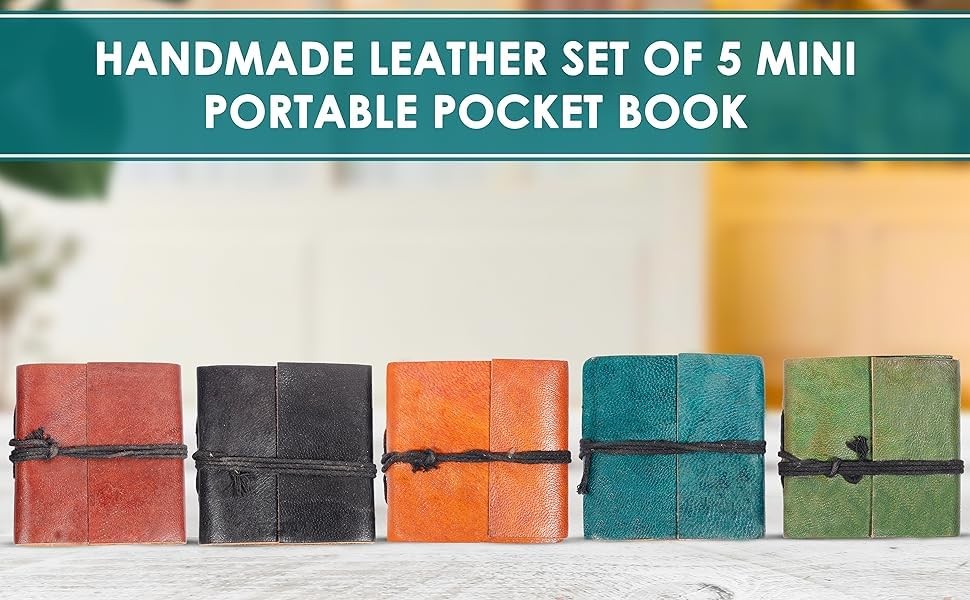 TUZECH 5Pack Handmade Mini Leather Book of Shadows Journal, Blank Pocket Diary