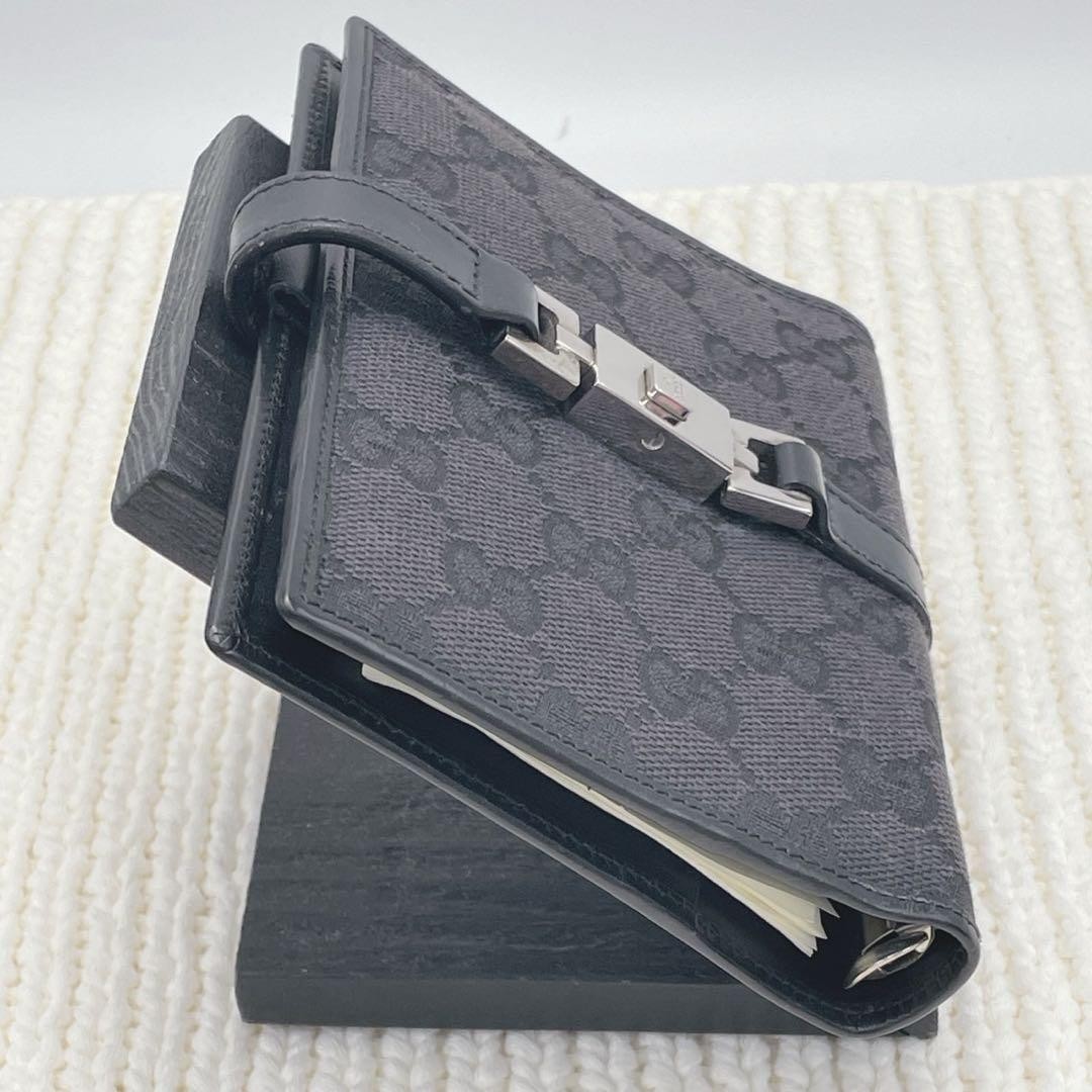 GUCCI Jackie Agenda Planner Notebook Cover GG Canvas Black Silver 6 Ring Japan
