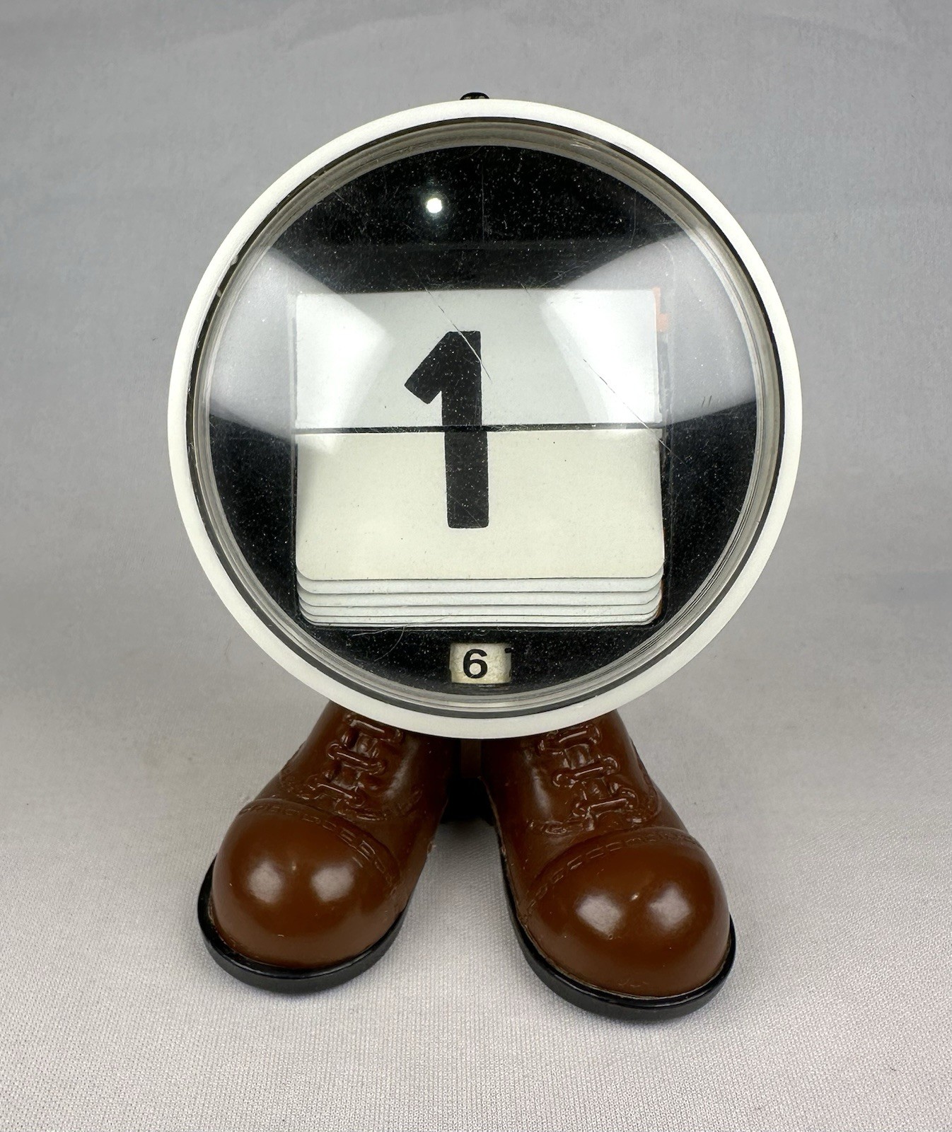 Vintage JSNY Perpetual Desk Button Flip Calendar Orange Ball On Boots Hong Kong