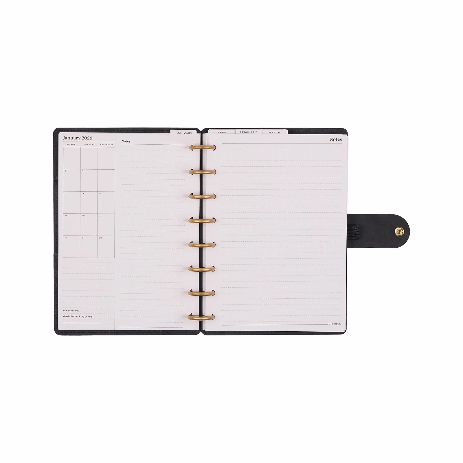 Blue Sky Citrine 2026 Calendar Planner Weekly New Year Faux Black Suede Ribbon