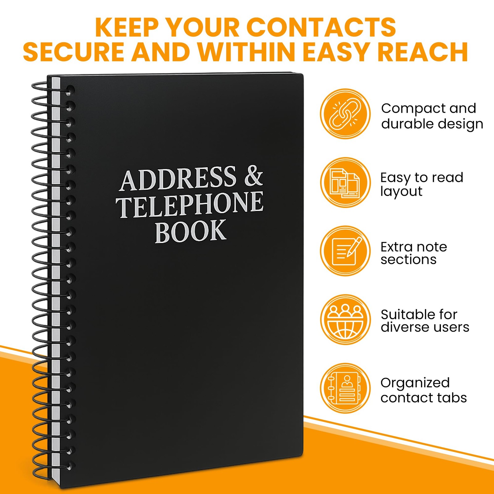 Spiral Bound Address and Telephone Contact Book 384 Pages