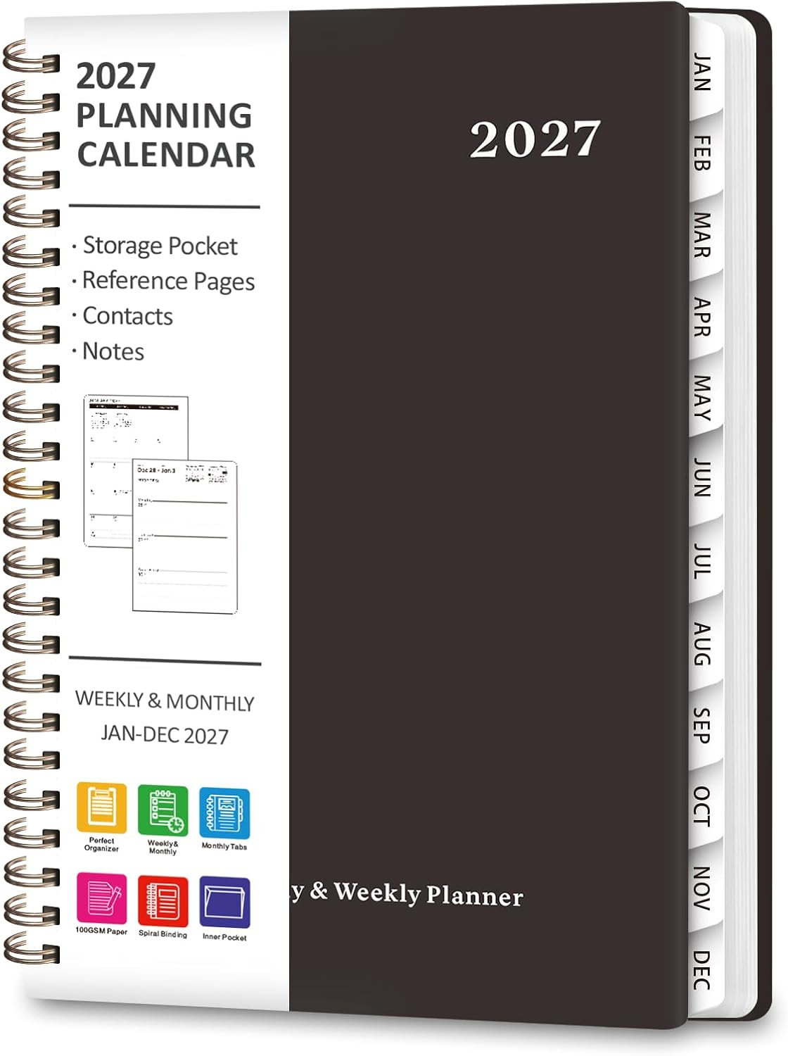 2027 Planner, Weekly and Monthly Calendar Planner Book, JAN 2027 – DEC 2027 | A5