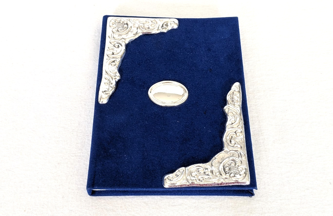 Vintage Sterling silver Adorned Address Book Blue velvet 5″ x 7″ New in Box