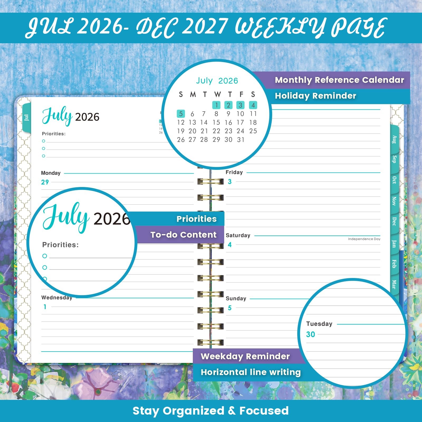 2026-2027 Planner – Weekly and Monthly Academic 6.4″ x 8.5″, Blue