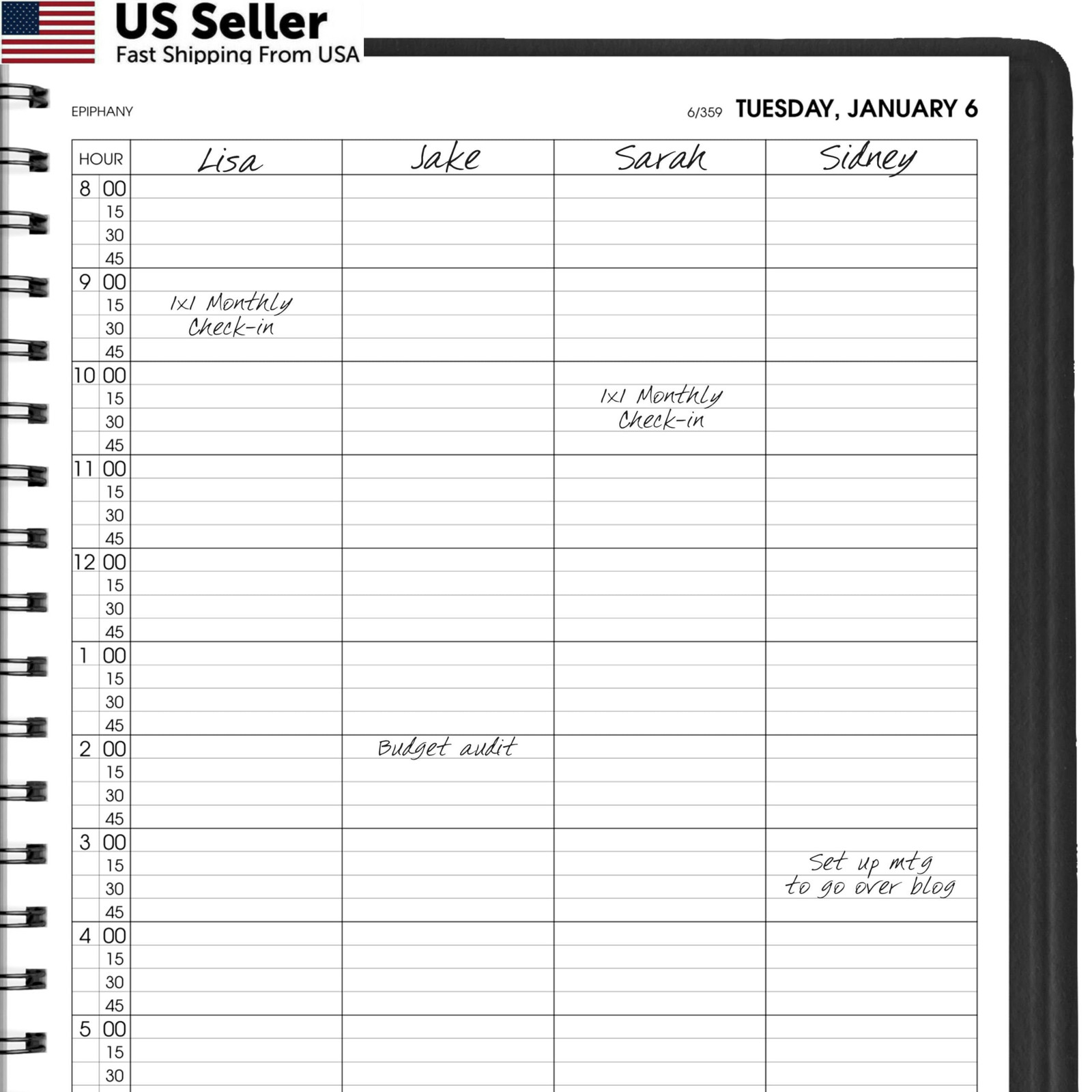 AT-A-GLANCE 2026 Appointment Book Planner, Daily, 8″ x Four Person, Black