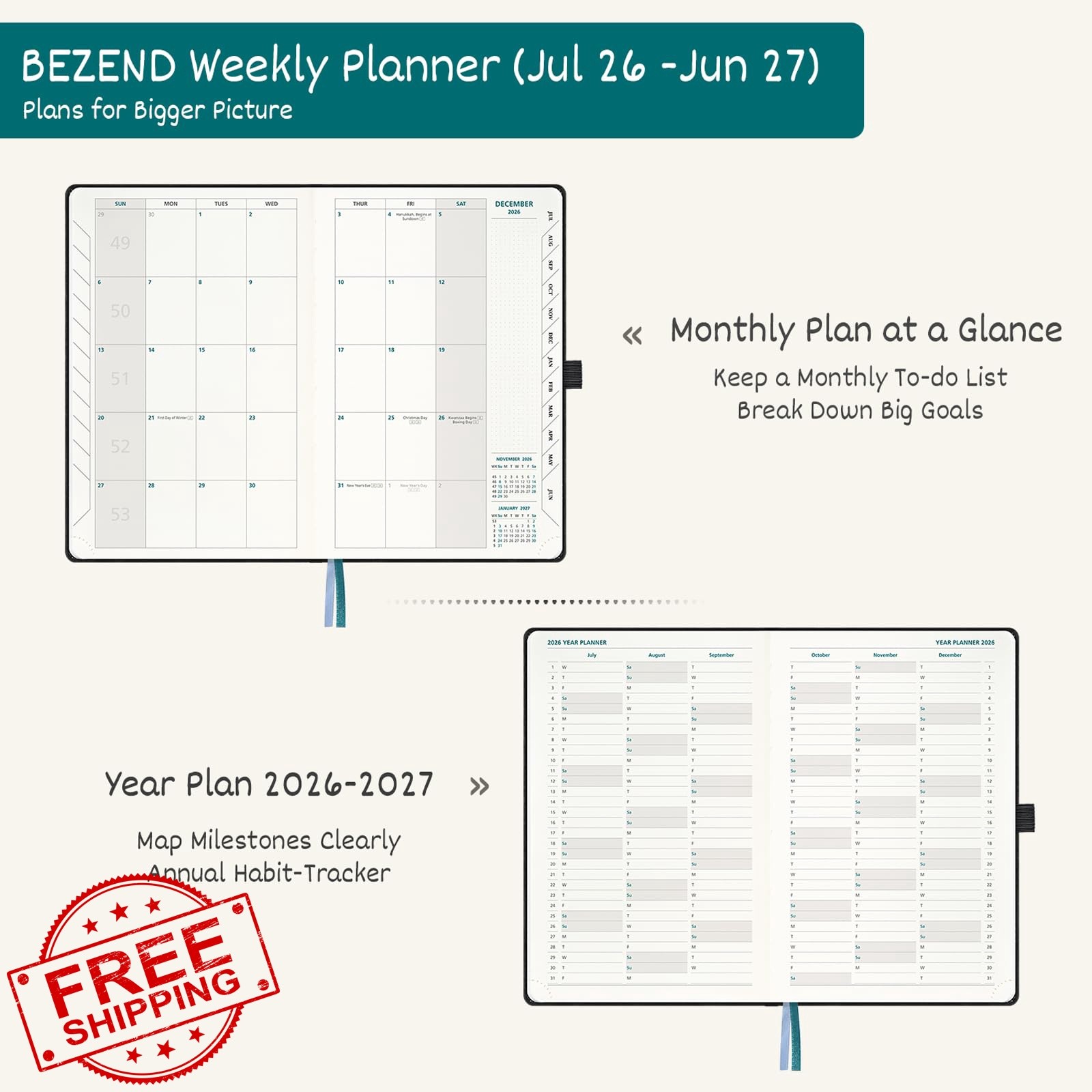 BEZEND Planner Medium 5.5″ x 8.5″ Burgundy Jul 26-Jun 27