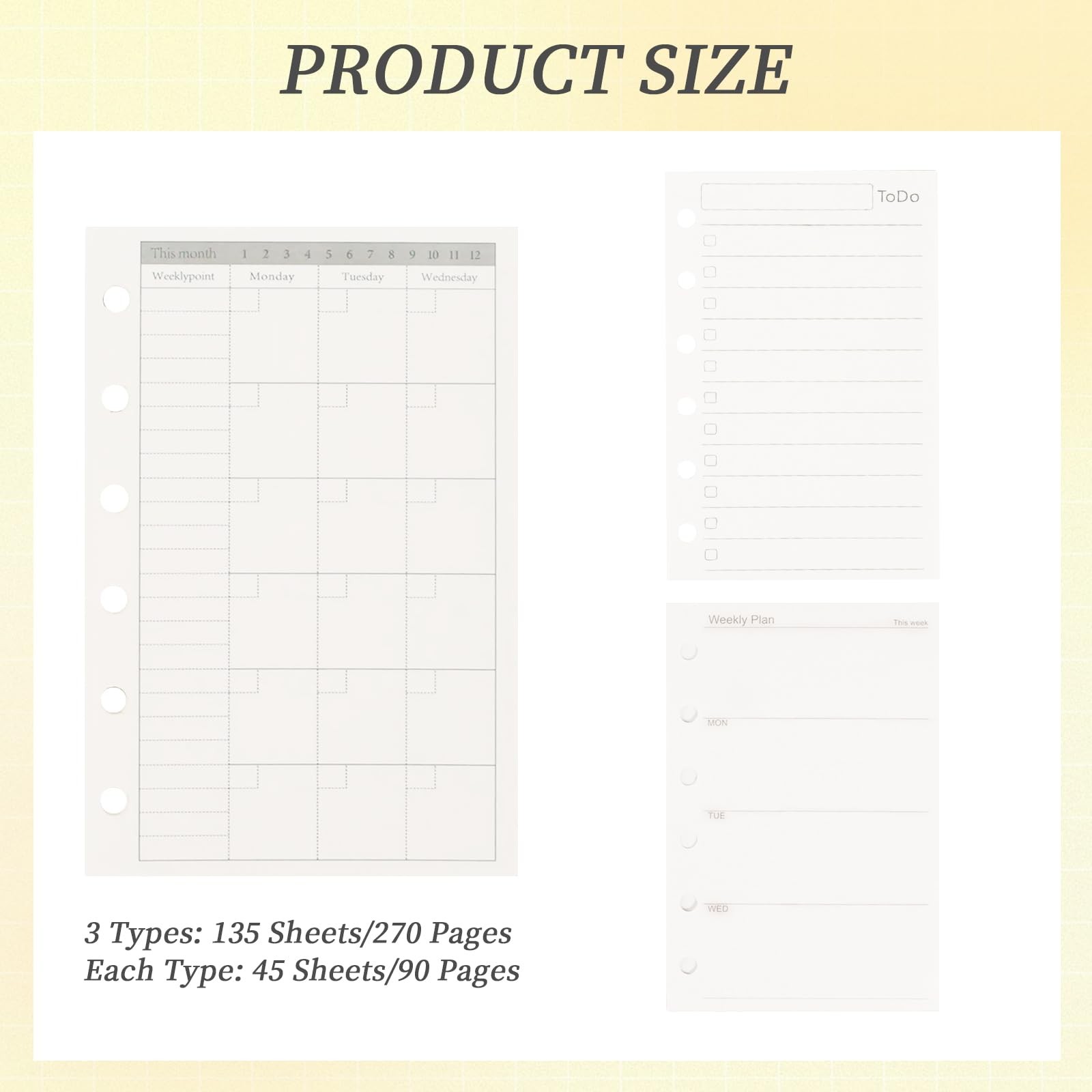 135 Sheets A7 Planner Refill, 100GSM Monthly A7, & Weekly & ToDo