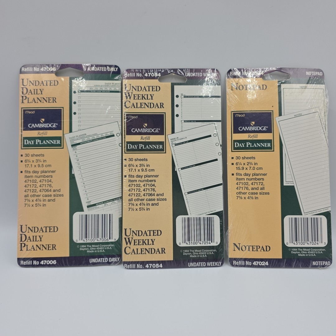 Mead Cambridge Refill Day Planner Daily 47006 Notepad 47024 Weekly 47054 1994