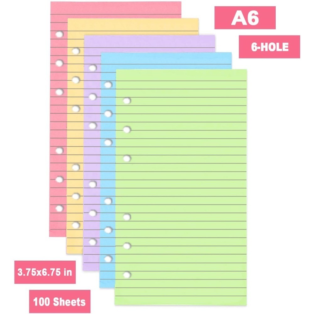 A6 Lined Paper Refiller 6 Ring Filler Paper for Personal Planner Filofax Binder