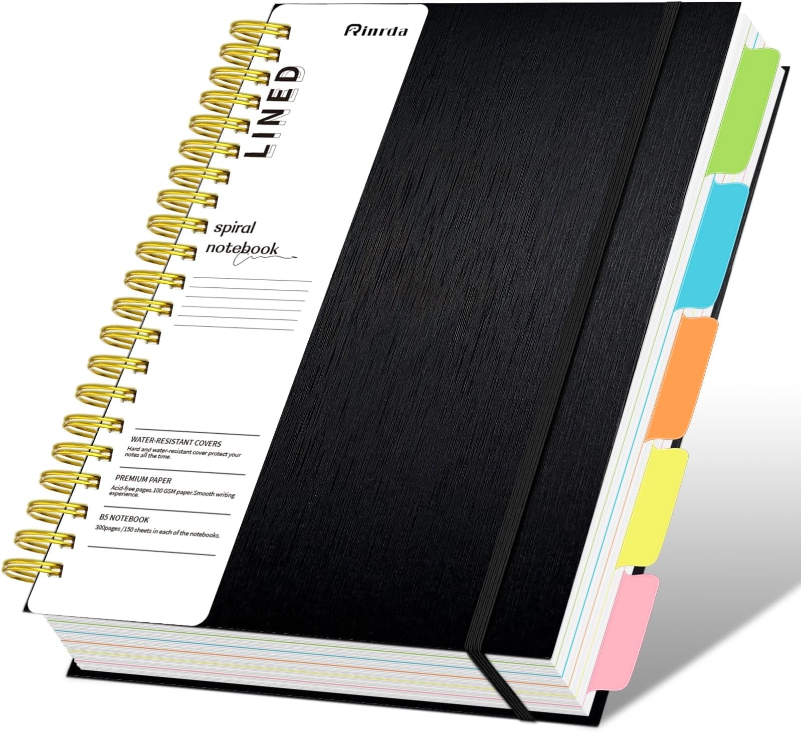 Hardcover Spiral Notebook with removable dividers 300 page,5 Subject Notebook…