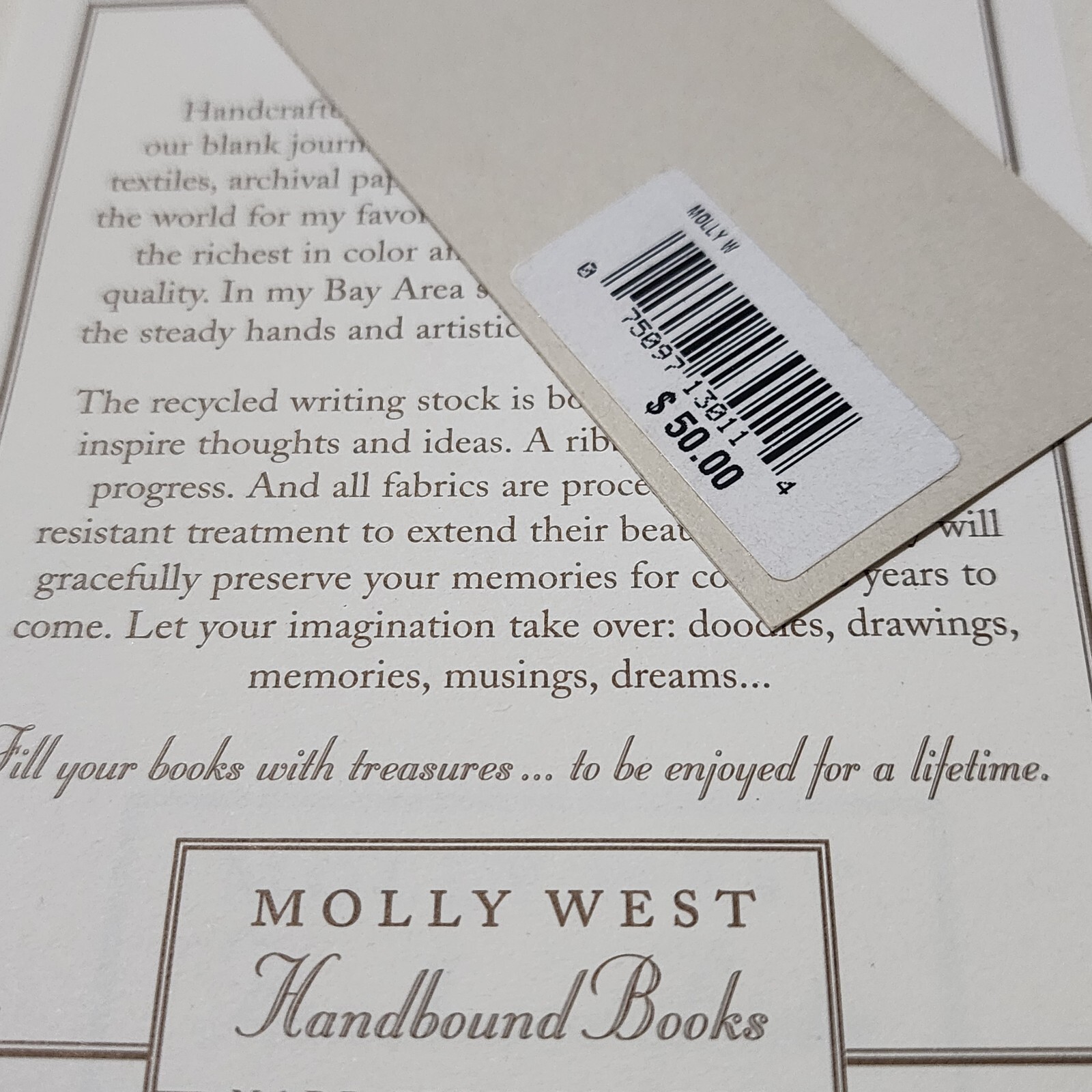 Molly West Handcrafted Blank Lined Journal Hardcover 8″x5.75″ Sage Green