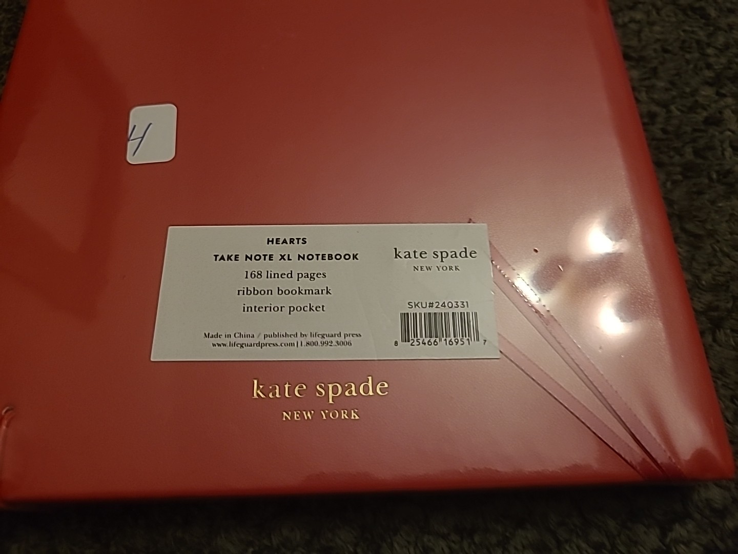 Kate Spade New York HEARTS TAKE NOTE NOTEBOOK 168 Lined Pages/Ribbon/Pocket