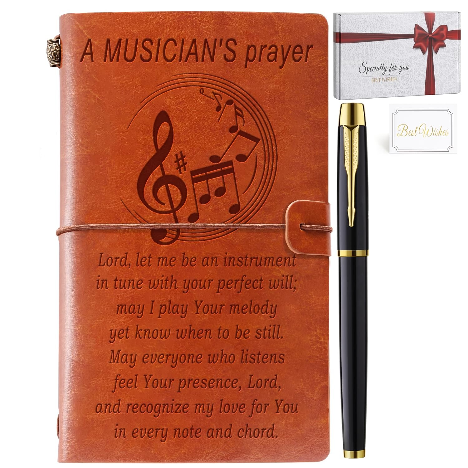 Music Lover Gifts Teacher for Women Leather Journal Brown