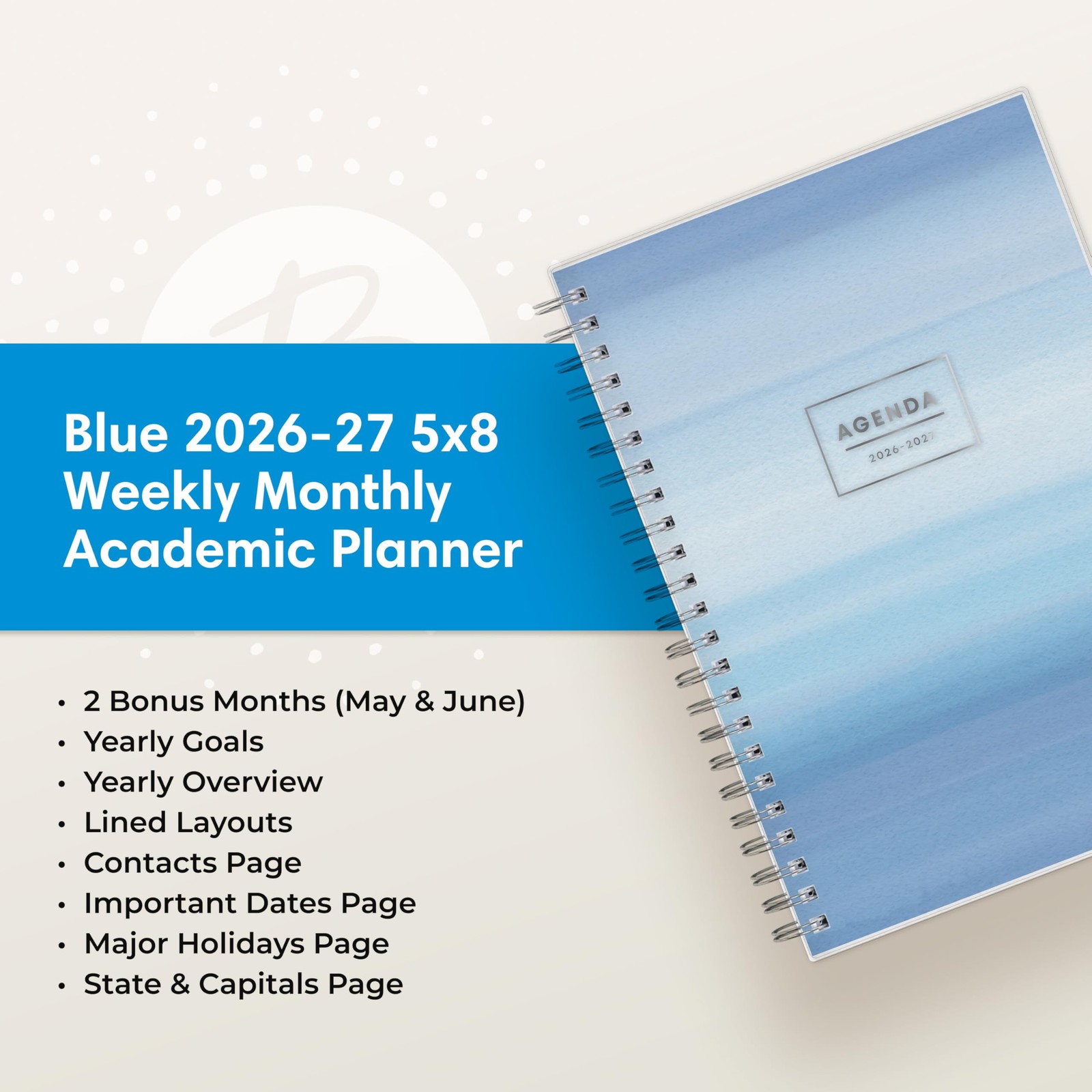 Blue Sky 2026-2027 Weekly and Monthly Academic 5″ x 8″, Chanson- 2026/2027