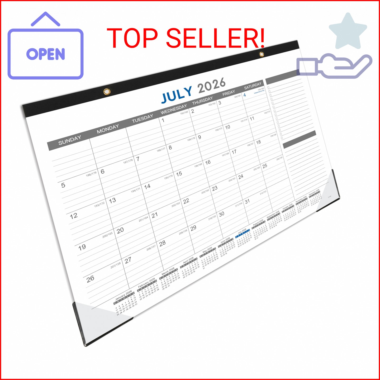 2026-2027 Desk Calendar – July 2026 – Dec 2027, 18 Months Calendar Pad with Blac