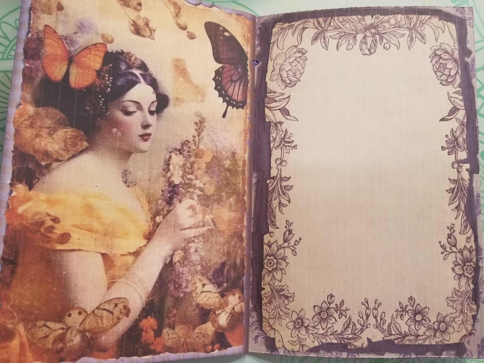 Junk Journal Booklet “LEMONS & LAVENDER” HANDMADE Pockets, Cards, Vtg. Clip