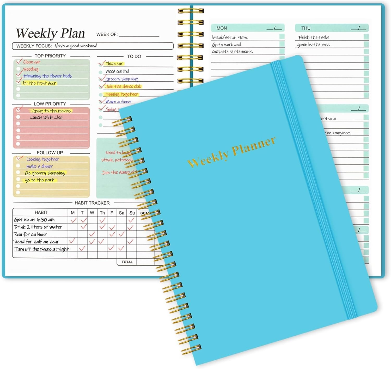 A5 Weekly Planner Undated Daily To Do List Planner, Weekly Goals Noteb…