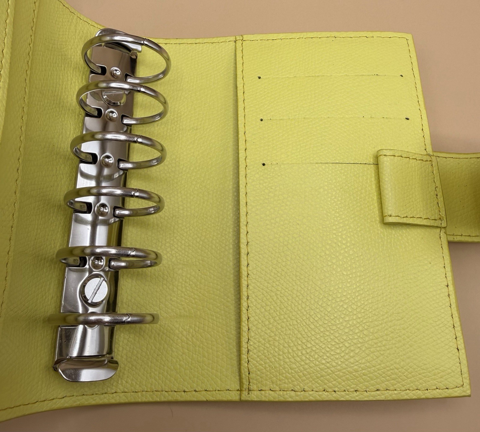 Naya Paperie Pocket Ring Planner Neon Yellow Leather 25mm Rings Pen Loop