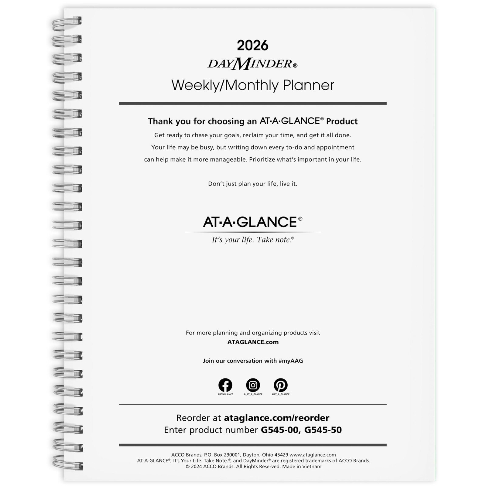 AT-A-GLANCE 2026 Planner Refill, Weekly & Monthly, 7″ x 6 7/8 x 8 3/4, White