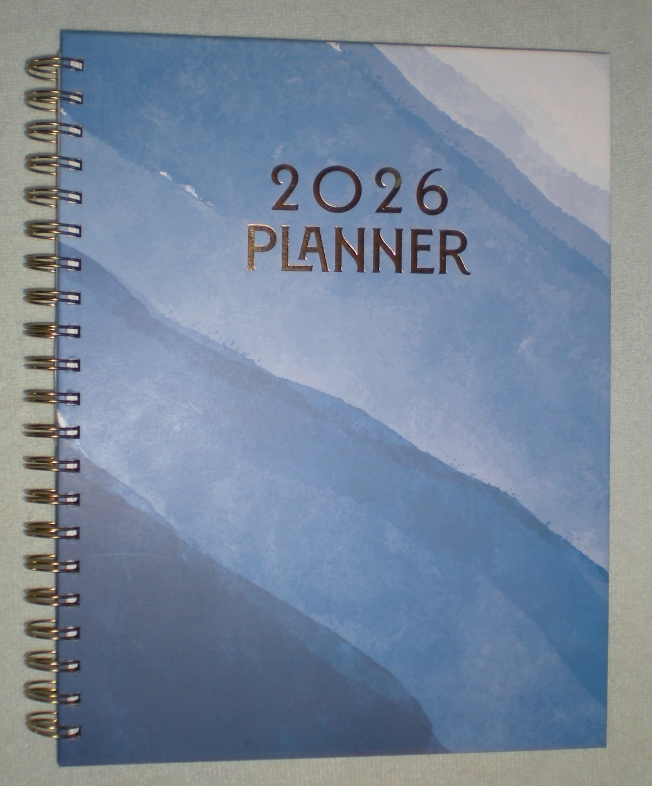Recollections 2026 Planner Blue Sky Watercolor Wave Gold Spiral Binding 8.5″x11″