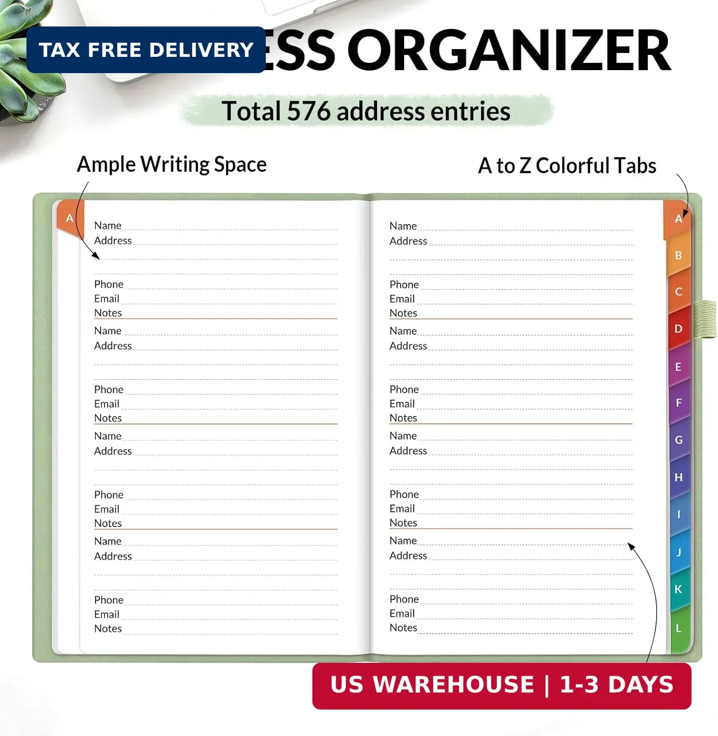 SUNEE Address Book with Colorful Alphabetical Tabs, Address Notebook Organizer f