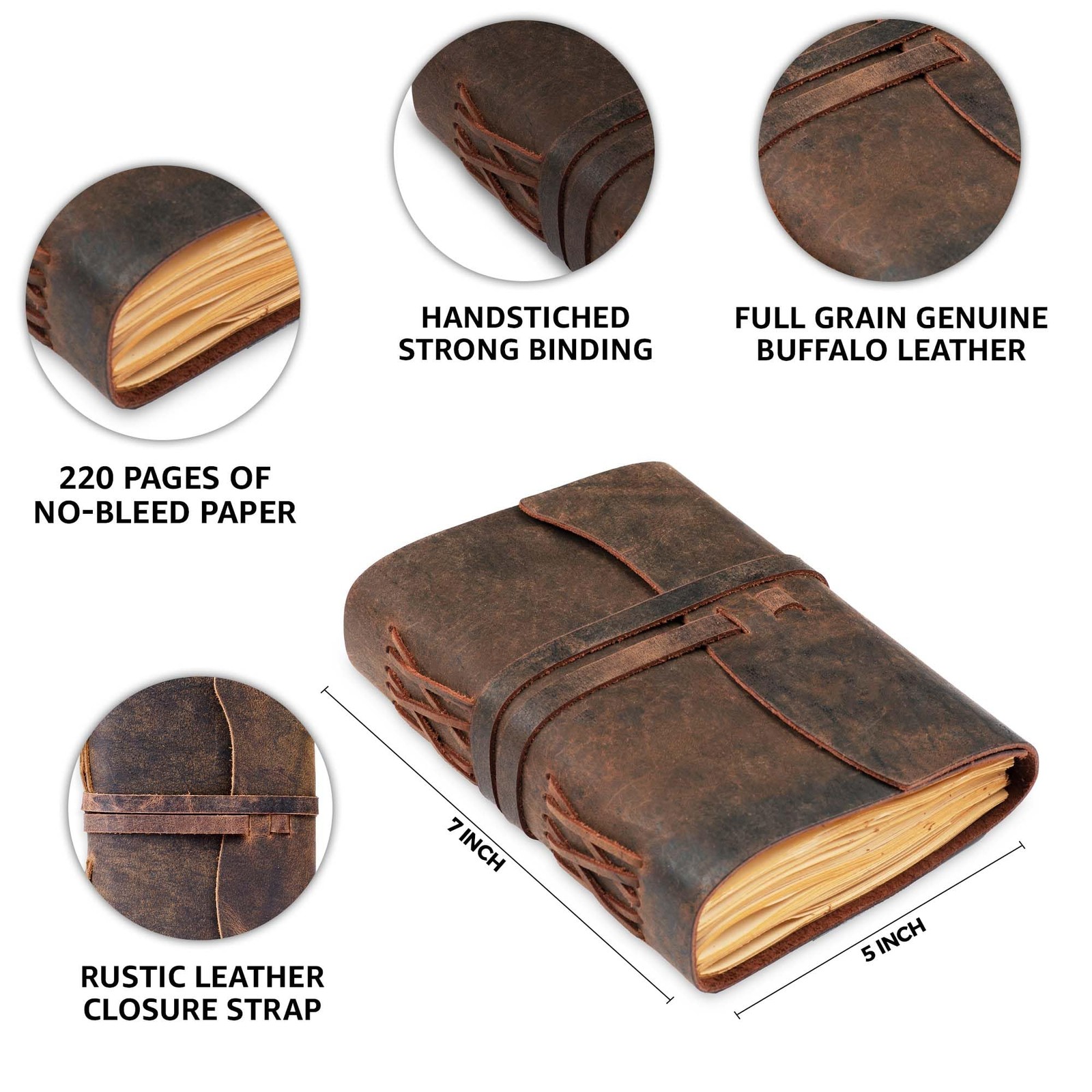 LEATHER VILLAGE Leather Bound Journal – 7 inches X 5 inches, Cappuccino Brown
