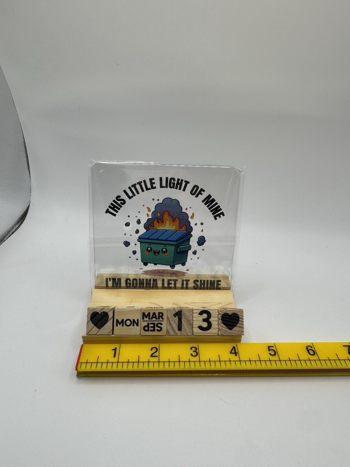 Dumpster Fire Desk Calendar Wood Block Perpetual Acrylic Funny Coworker Gift