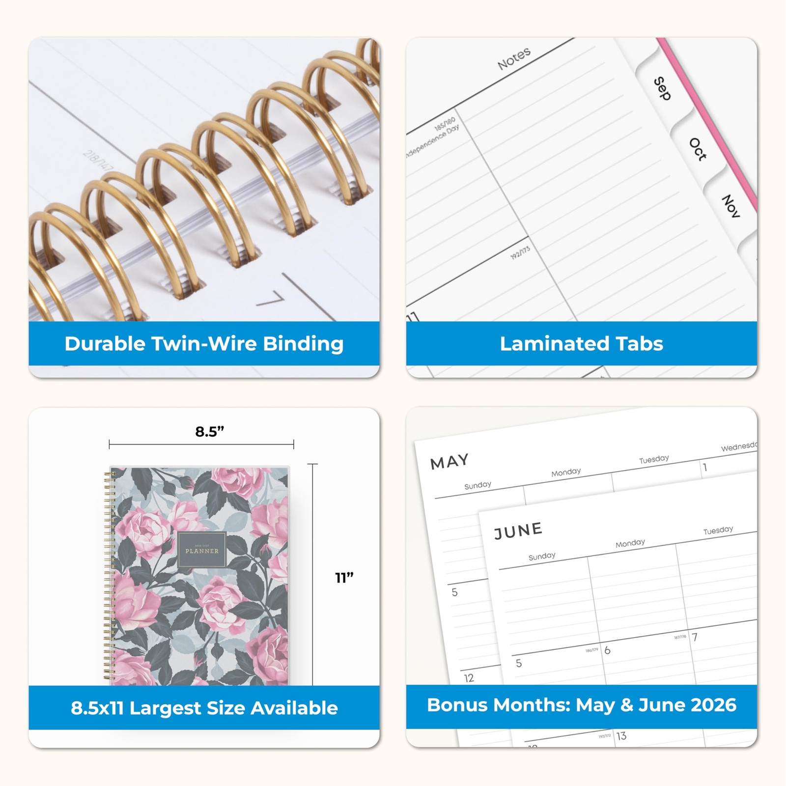 Academic Planner 2026 2027 Weekly Monthly July June 8.5×11 Flexible Cover Wirebo