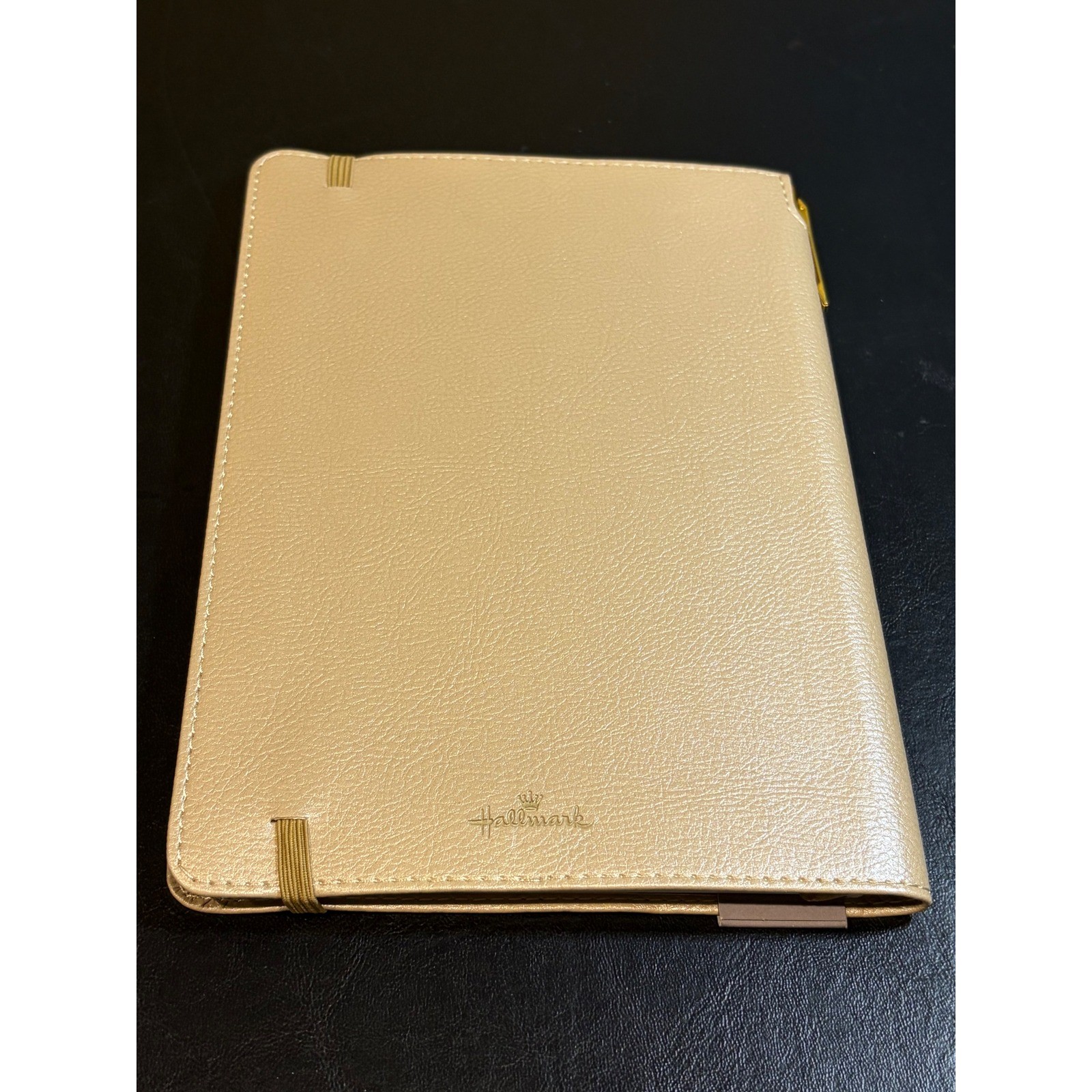 Hallmark Gold Faux Leather Notebook with Pen Metallic Journal Elastic Closure